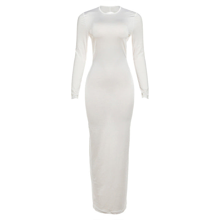 Fall Women Clothing Solid Color Slim Fit Sexy Backless Personality round Neck Long Sleeved Dress