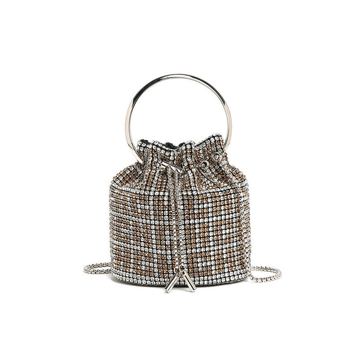 Stylish Bag Women Handmade Diamond Chain Shoulder Bag Mini Bucket Hand Carrying Messenger Bag