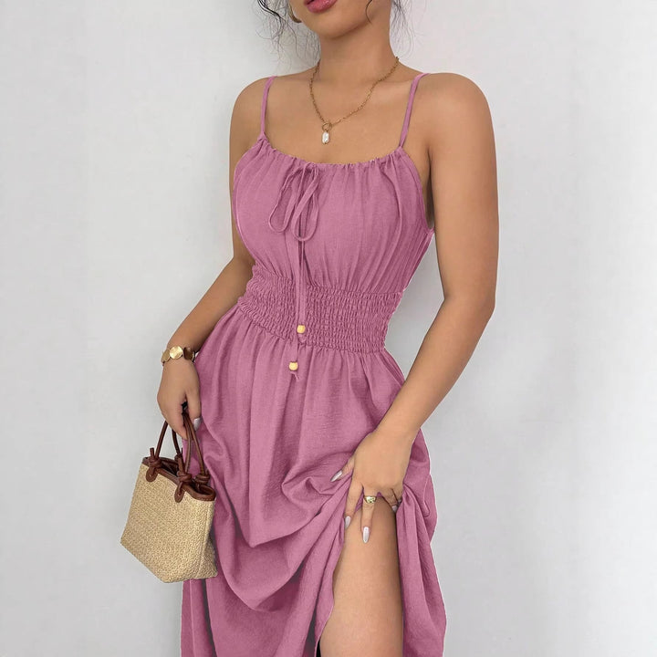 Design Tube Top Sleeveless Pleated Waist Solid Color Suspender Women Dress