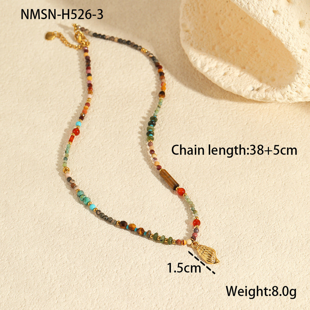 Affordable Luxury Natural Stone Necklace Stainless Steel Clavicle Chain Fresh Niche Multi Treasure Retro Necklace