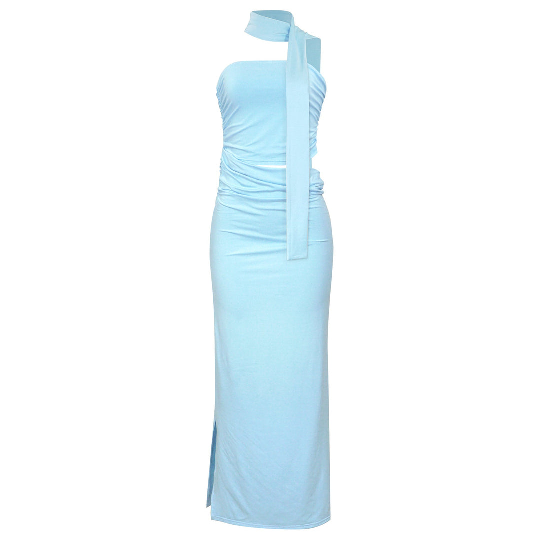 Spring Sexy Tube Top Pleated Slim Fit Sheath Personality Street Dress Long Dress