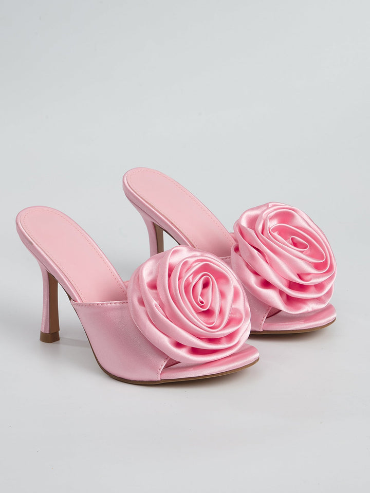 Low Cut Shoes Open Toe Large Floral Stiletto Heel Women Sandals