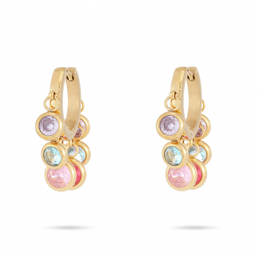18K Vacuum Gold Plated round Diamond Stainless Steel Earrings for Women Affordable Luxury Colorful Crystals Titanium Steel Earrings Women