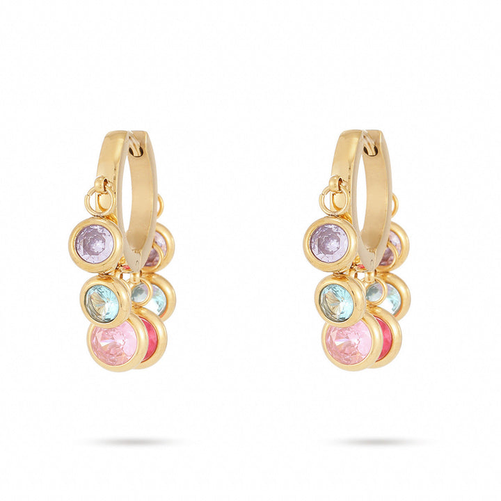 18K Vacuum Gold Plated round Diamond Stainless Steel Earrings for Women Affordable Luxury Colorful Crystals Titanium Steel Earrings Women