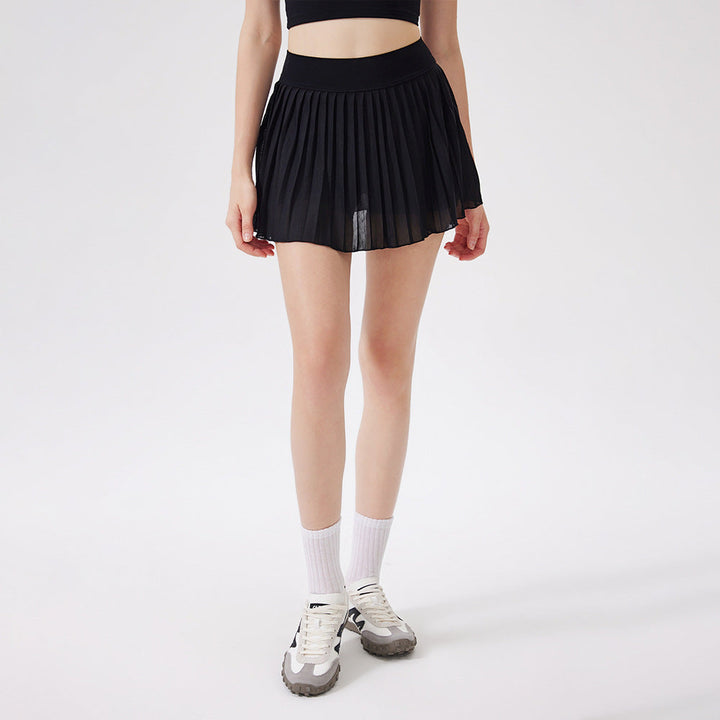 Summer Elastic High Waist Slimming Yoga Skirts Lined Light Belt Pocket Tennis Skirt Casual Outdoor Pleated Skirt
