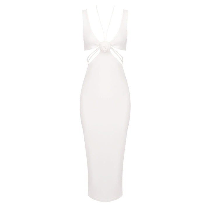 Summer Black White Red Slip Halter Cut out Waist Baring Dress Women