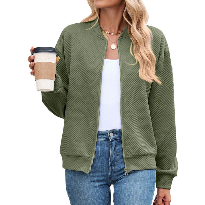 Autumn Winter Solid Color round Neck Loose Zip Long Sleeve Sweatshirt Varsity Jacket