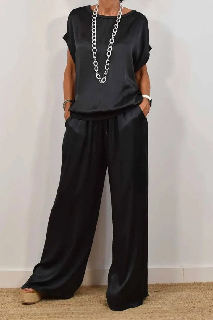 Spring Summer Trend Loose Shirt Wide Leg Pants Casual Two Piece Sets