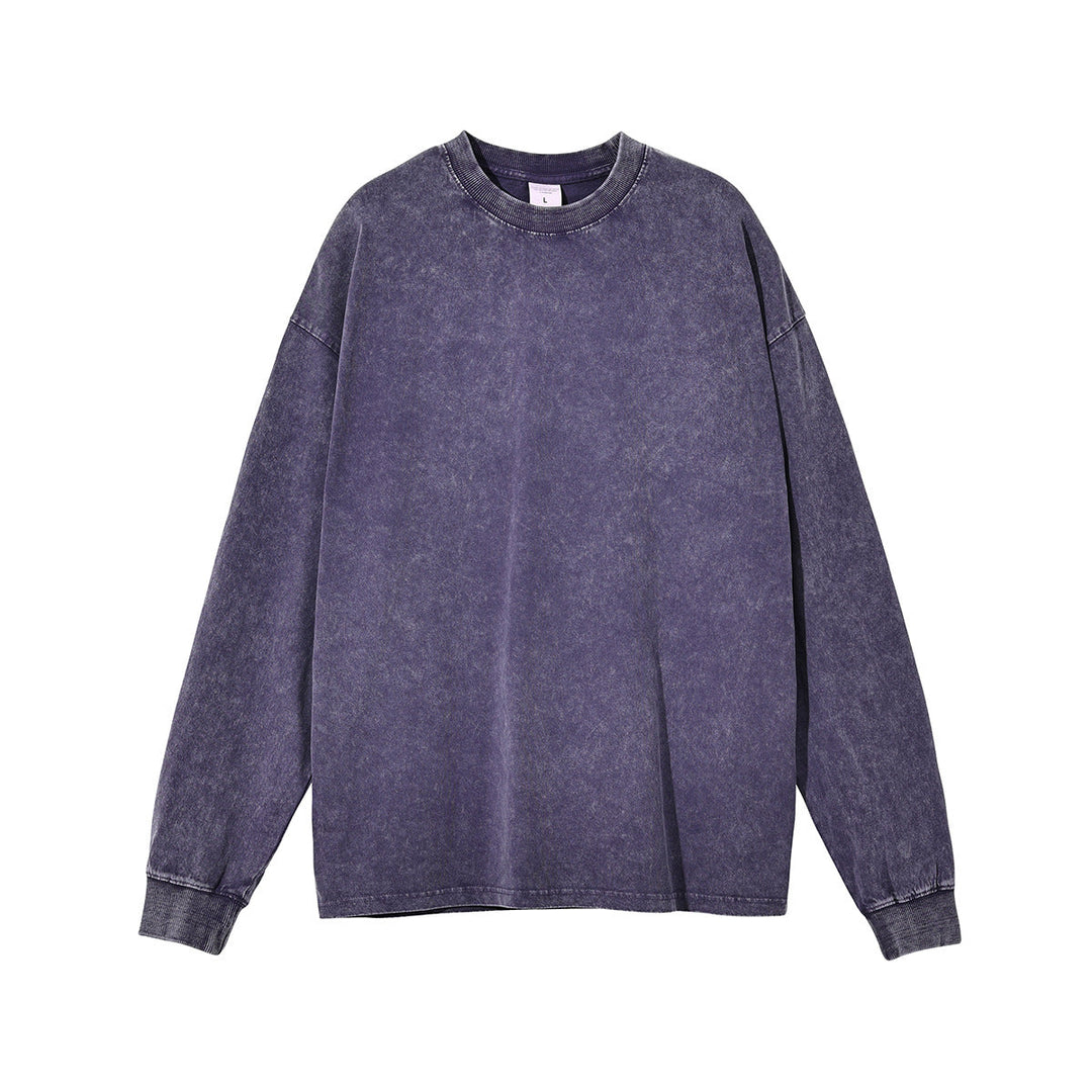 Wax Dye Long Sleeved T Autumn Winter Solid Color Washed Sweatshirt