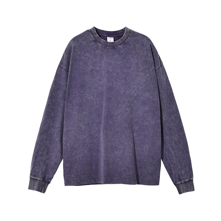 Wax Dye Long Sleeved T Autumn Winter Solid Color Washed Sweatshirt