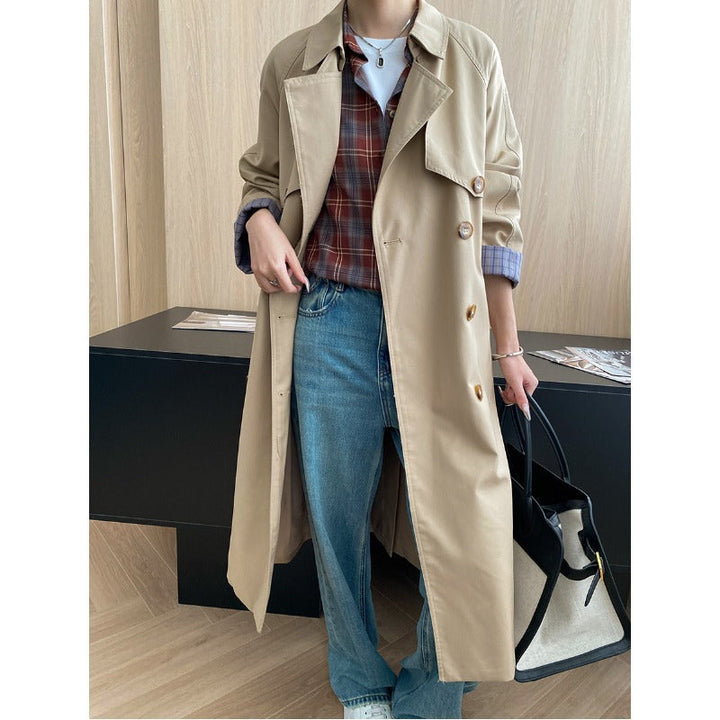 Early Autumn High-Grade British Classic Double Breasted Lace up Long Trench Coat