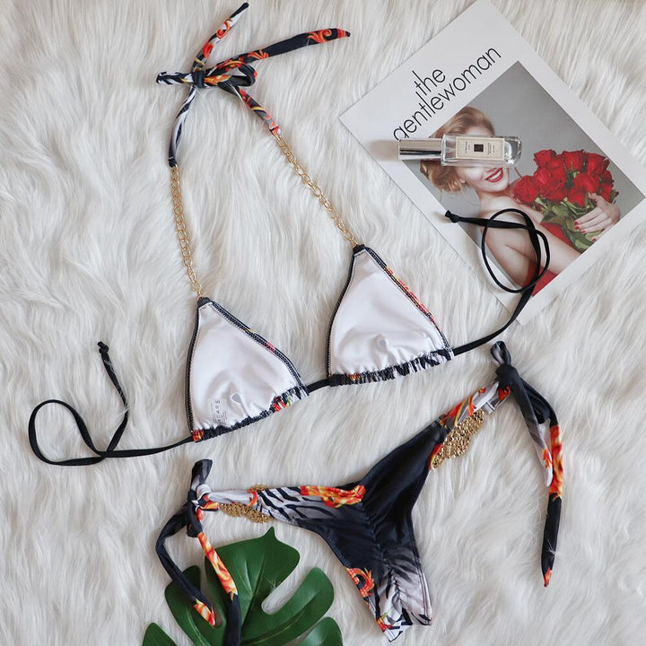 Sexy Tied Swimsuit Vacation Swimsuit Luxury Rhinestone Bikini Three-Piece Set
