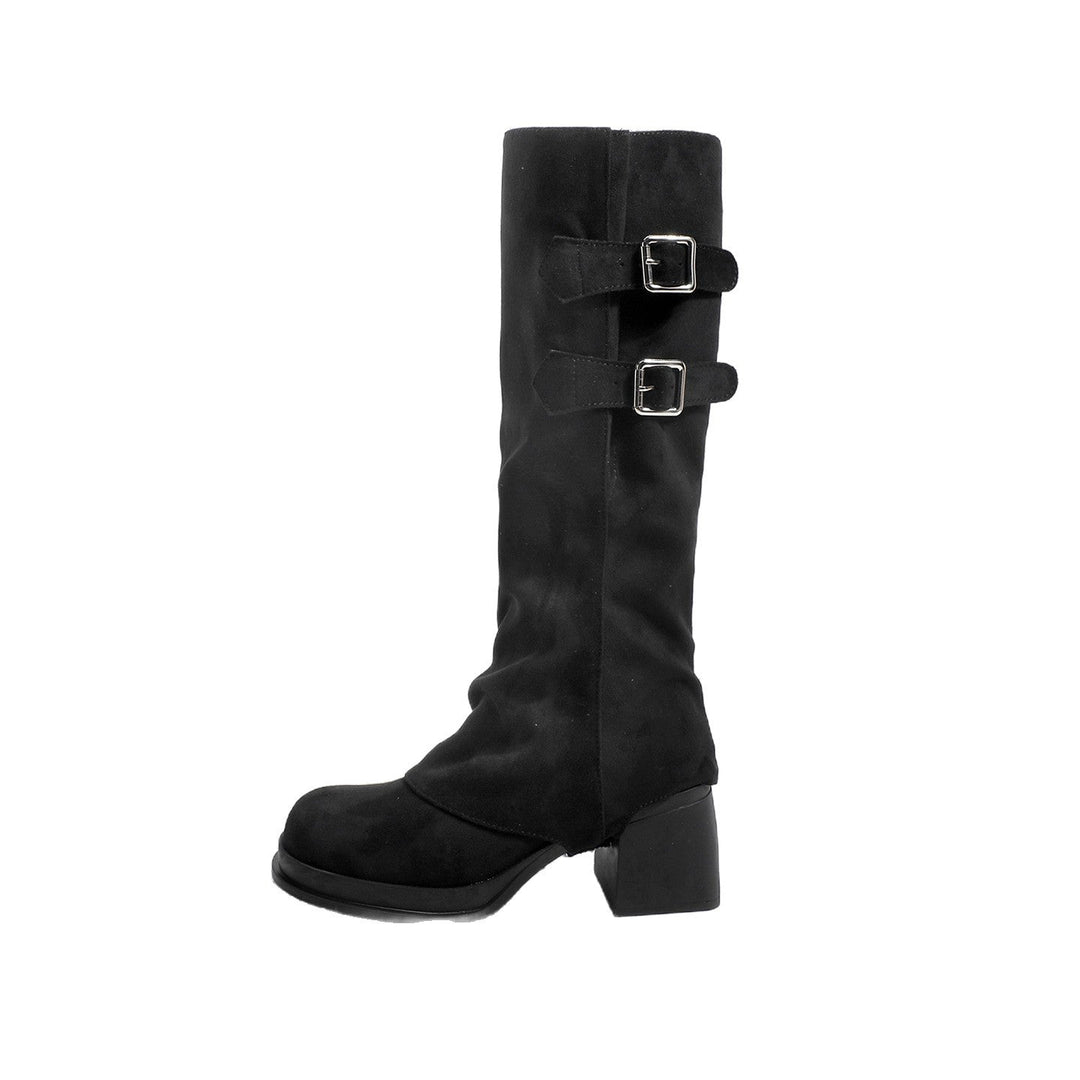 Two Way Wear Long Boots Autumn Winter Detachable Pile Boots Thick High Heel Platform High Leg Boot Retro Pantyhose Boots