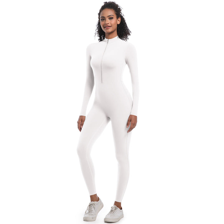 Zipper Nude Feel Long Sleeve Yoga Jumpsuit High Strength Running Fitness Clothes Sports Trend One Piece Tights