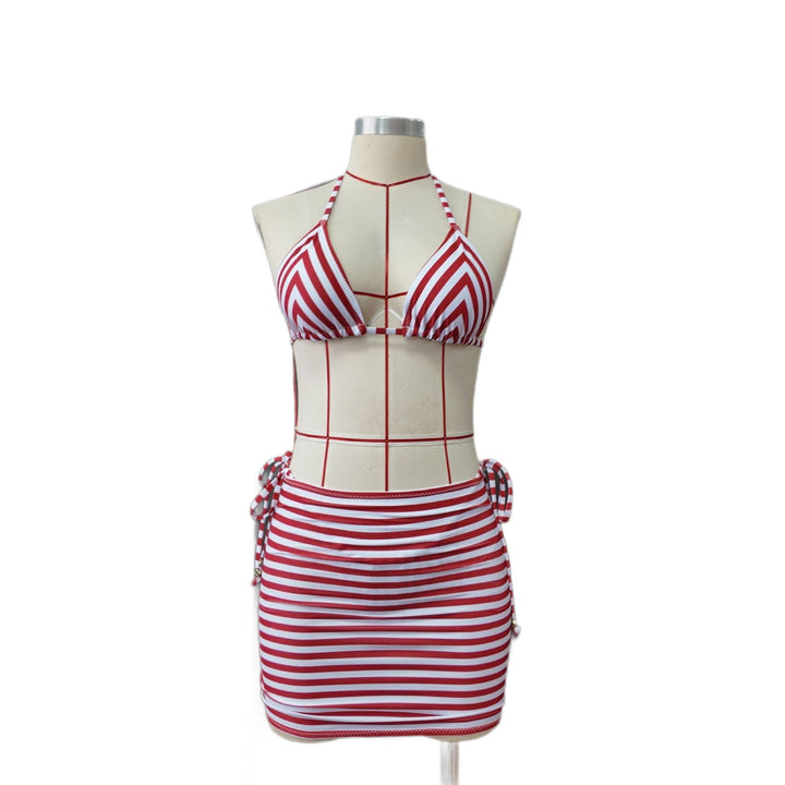 Striped Printed Split Bikini Women Sexy Three Point Bikini Skirt Set