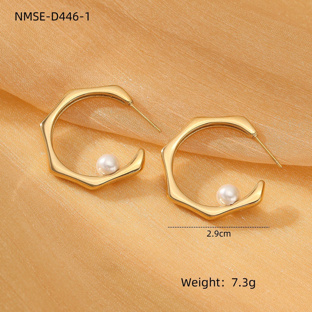 French Retro Titanium Steel Pearl Hearth Shaped Earrings Arrival Wild High Grade Stainless Steel Earrings Earrings