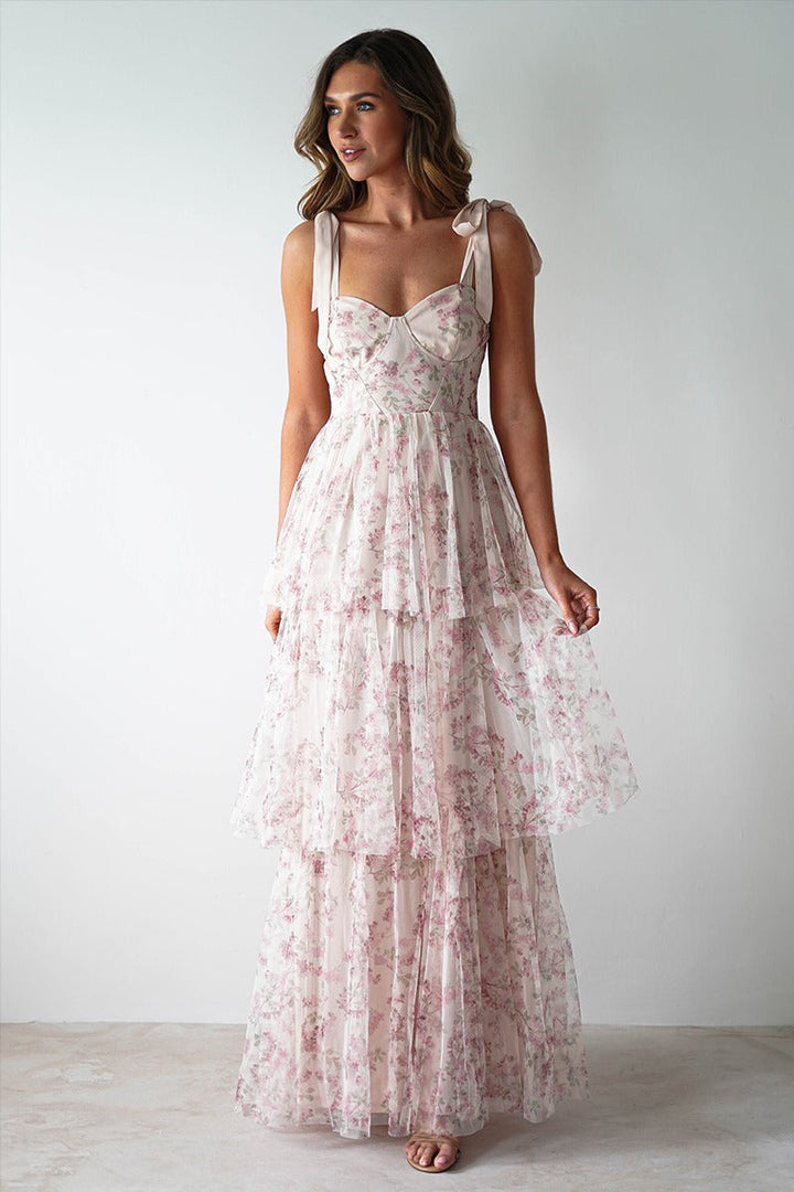 Middle East Sexy Sling Backless Cake Pink Floral Dress