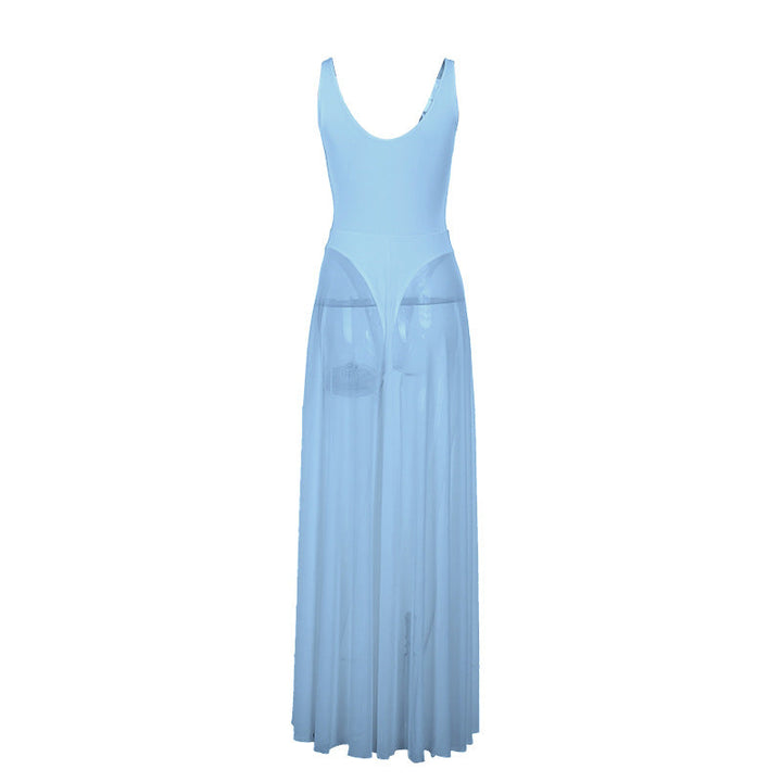 Autumn Sexy Maxi Dress Vacation Slim Fit Mesh A Line Dress
