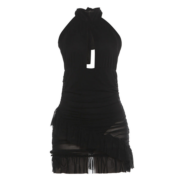 Summer Women Clothing Halter Backless Sexy Cutout See through Ruffled Sexy Sheath Dress