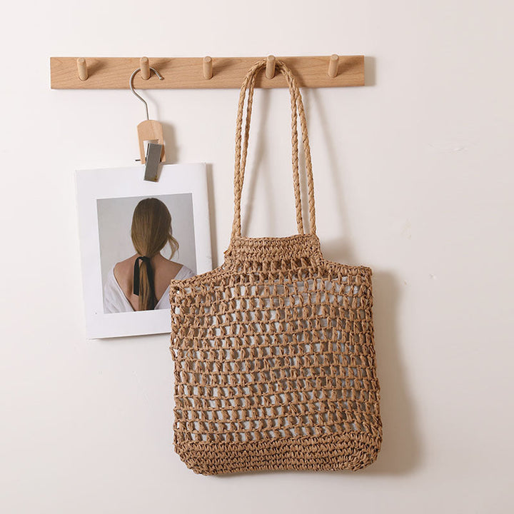 One Shoulder Hollow Out Cutout out Straw Bag Special Interest Design Straw Bag Woven Bag Vacation Beach Bag Women Bag