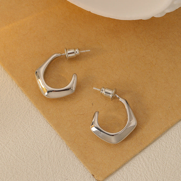 All Match Office Small C Shaped Stud Earrings Simple Exquisite 925 Silver Needle Real Gold Plating Geometric Abstract Frosty Earrings