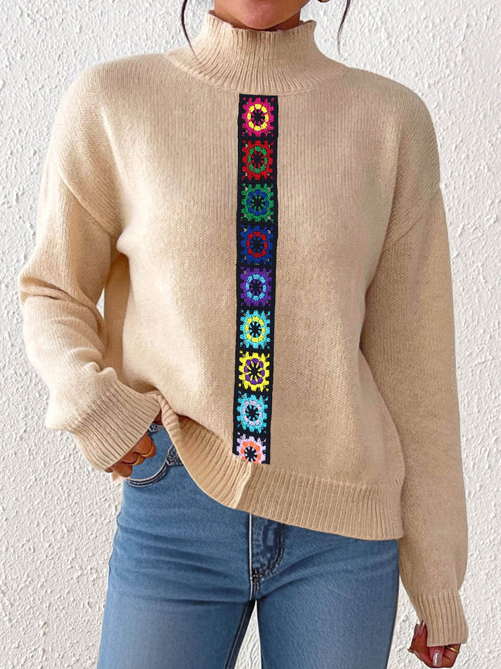 Women Clothing Personality Color Random Imitation Hand Crocheted Stitching Woven Top Pullover Sweater