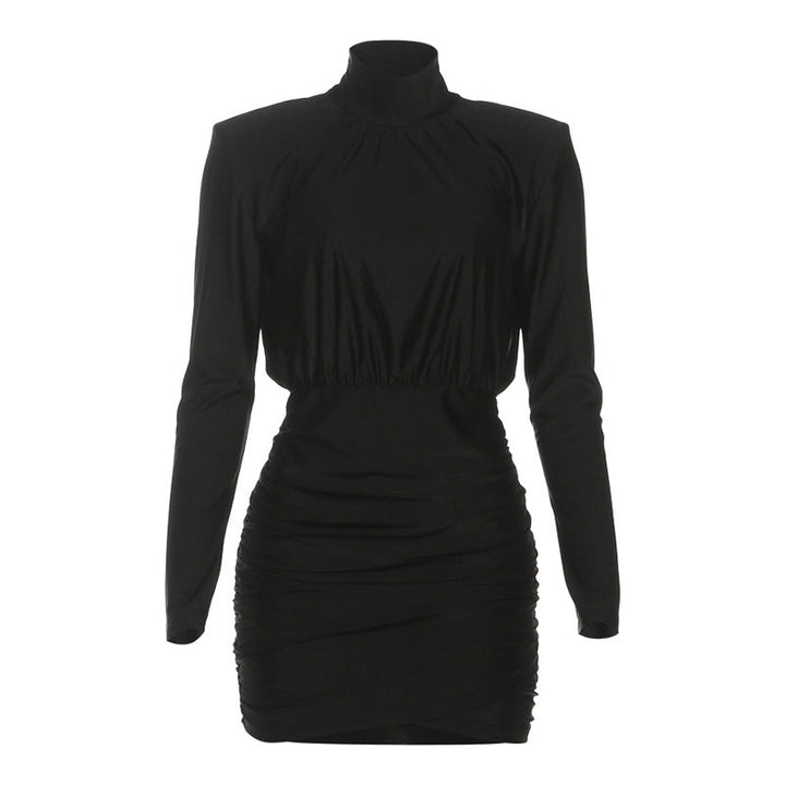 Fall Sexy Slim Fit Turtleneck Long Sleeve Narrow Short Solid Color Dress