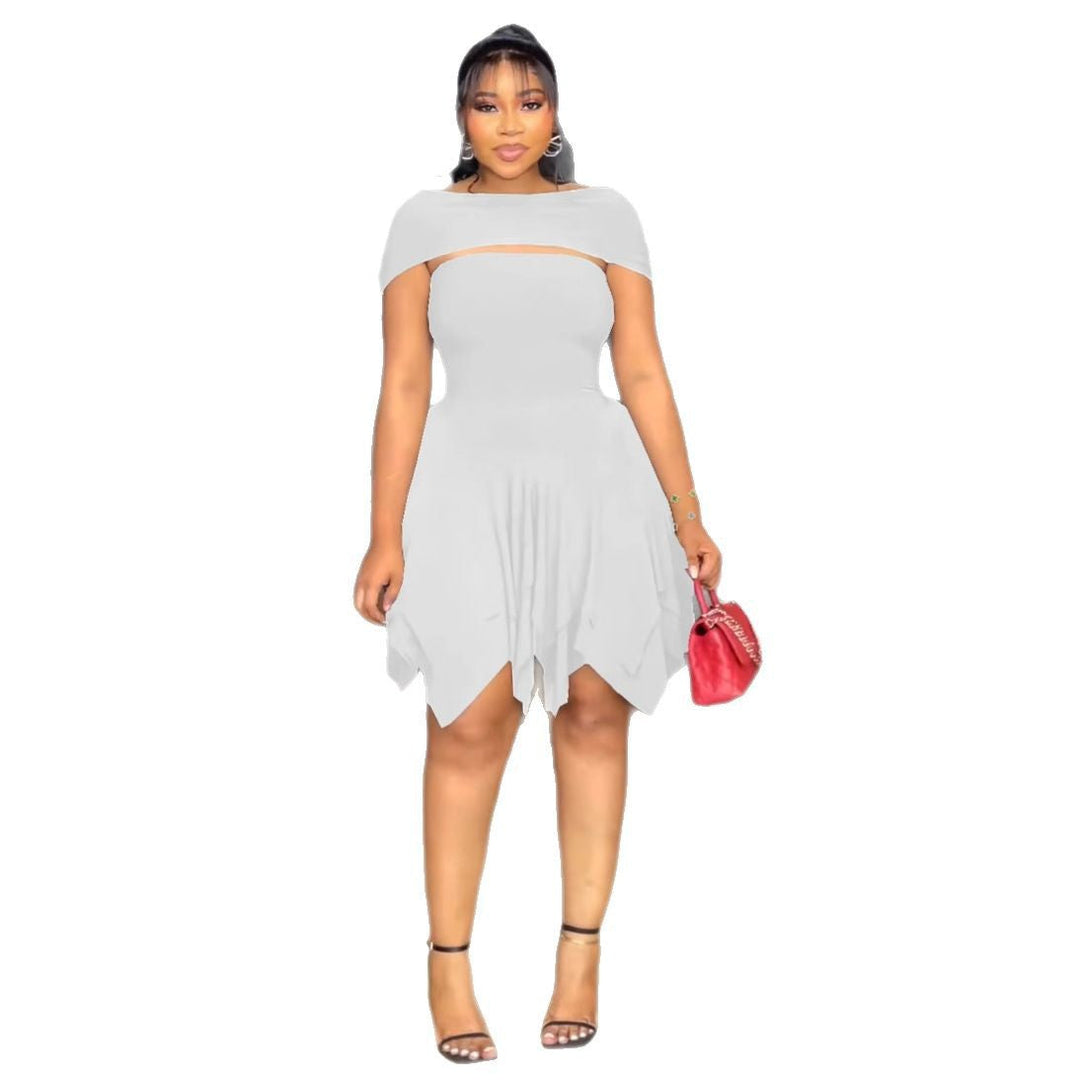 Women Elegant Irregular Asymmetric Double Layer Waist Tube Top Elastic Dress