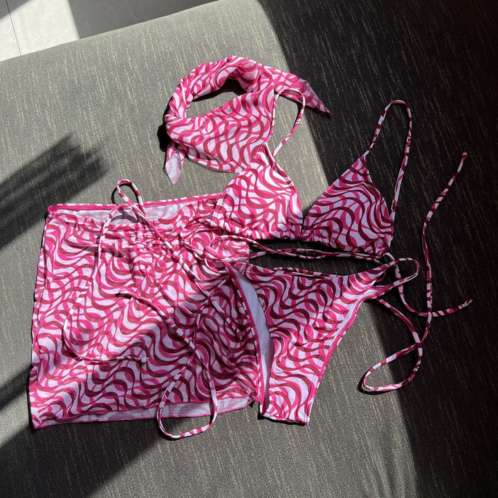 Drawstring Strap Sexy Three Piece Set Swimsuit Bikini Strap