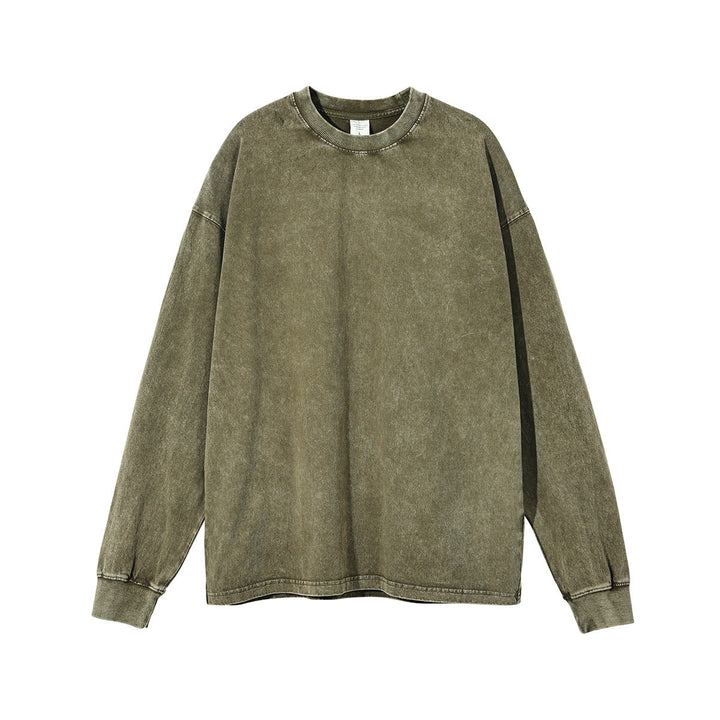Wax Dye Long Sleeved T Autumn Winter Solid Color Washed Sweatshirt