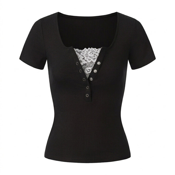 Summer Lace Stitching Sexy Solid Color Summer Short Sleeved T shirt Bottoming Shirt Women