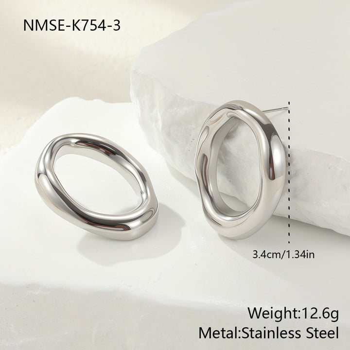 Personality Geometry Hollow Out Cutout Stainless Steel Necklace Bracelet Ear Studs Ornament Set All Match Ring