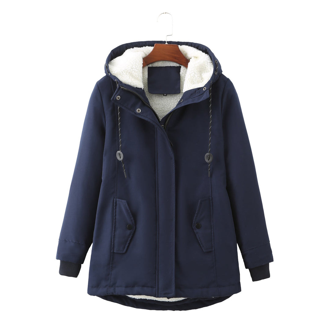 Ladies Hooded Lambswool Parka Winter Warm Waist Women Cotton-Padded Coat