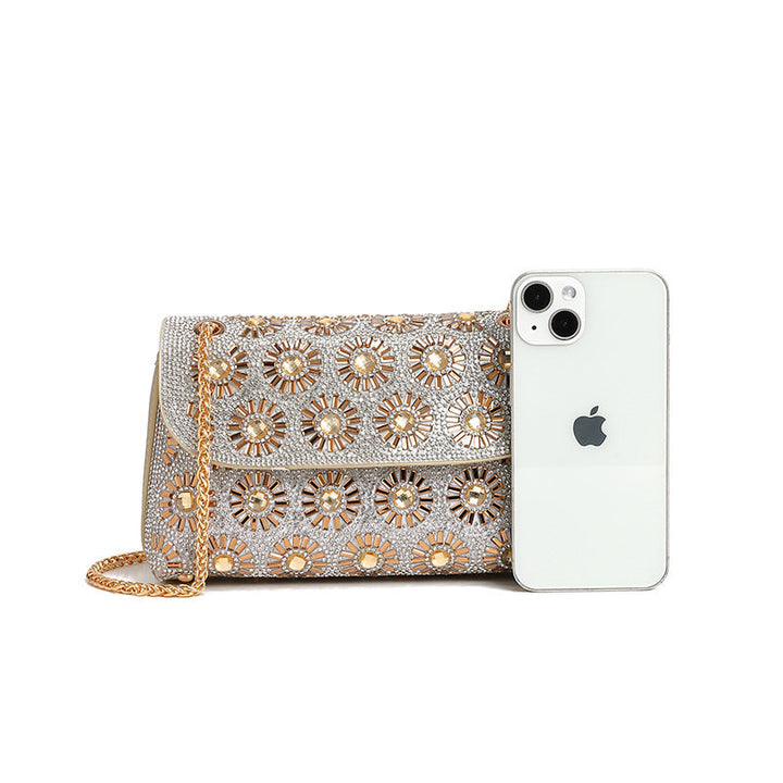 Floral Shoulder Bag Party Dinner Bag Rhinestone Diamond Trend Chain Crossbody Bag