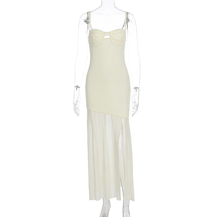 Summer Women Sexy V neck Backless Slim Fit Split Sling Dress