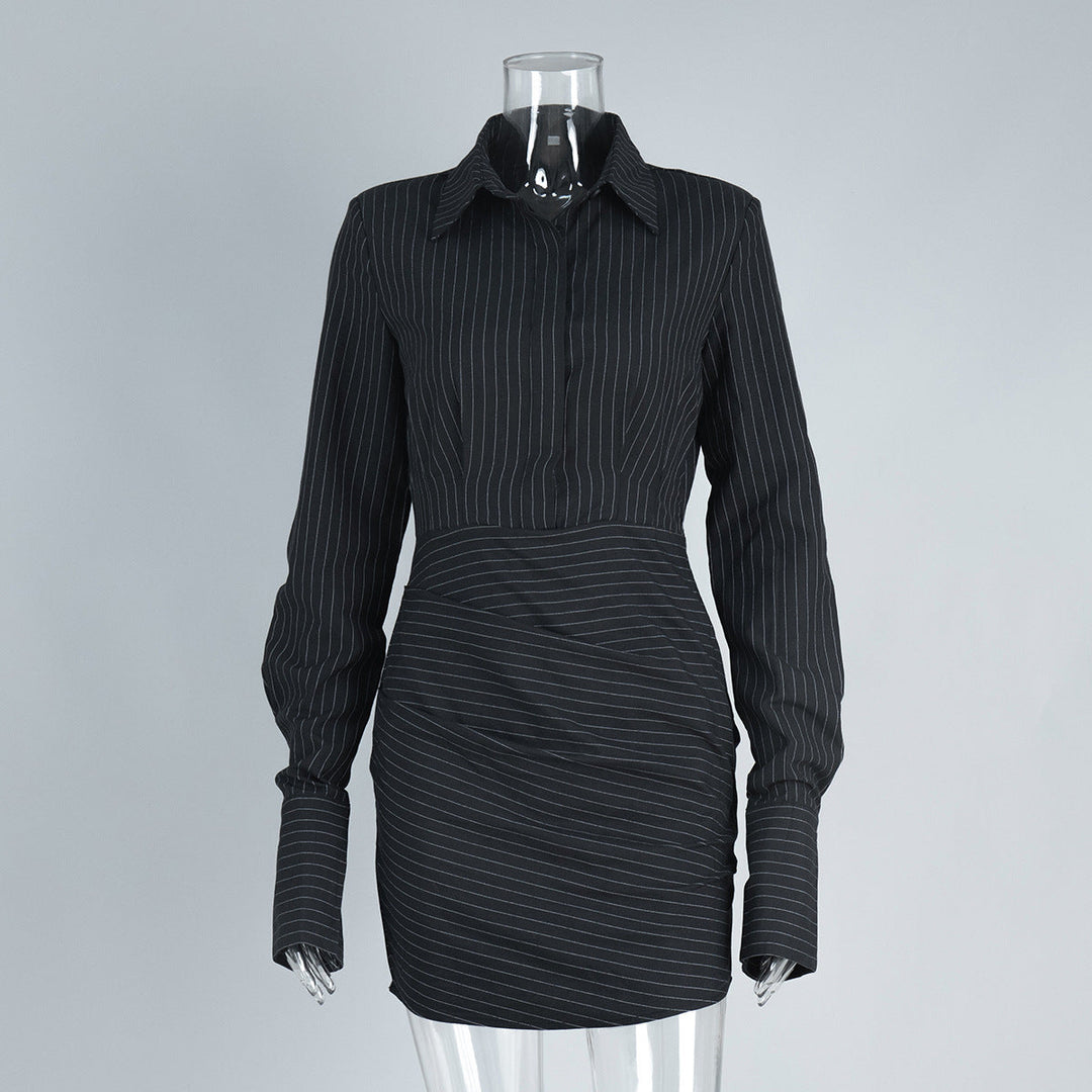 Striped Long Sleeved Shirt Dress Spring Summer Mini Hip Dress Slim Fit Dress Women