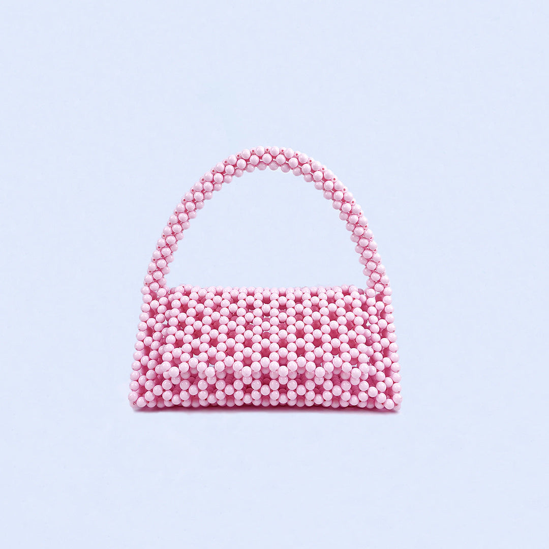 Pearl Bag Women Hand Woven Acrylic Beaded Bag Retro Fairy Small Handbag Triangle Wrist Bag