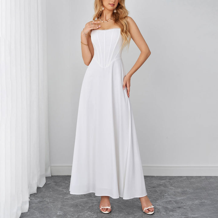 Summer Cami Dress Sexy Backless Lace up Waist Slimming Boning Corset Maxi Dress