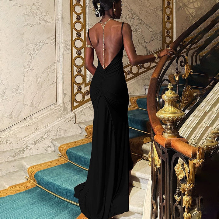 Women Clothing Camisole off Neck Sexy Backless Slim Fit Maxi Dress