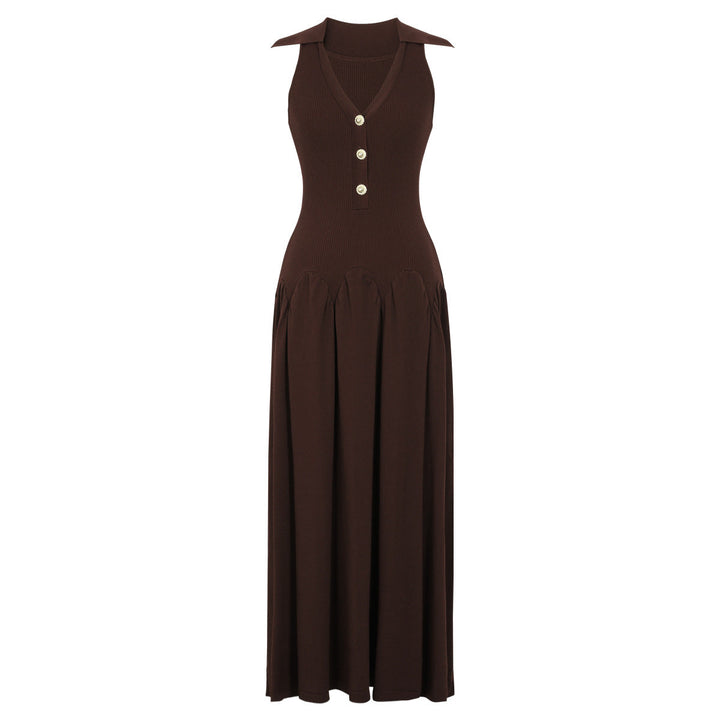 Summer Sleeveless Slim Fit Long Knitted Dress V neck Lady Maxi Dress