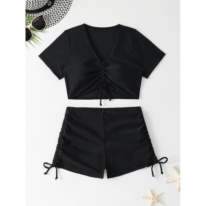 Swimsuit Women Sexy Boxer Short Sleeve Conservative Split Bikini Swimsuit Bikini