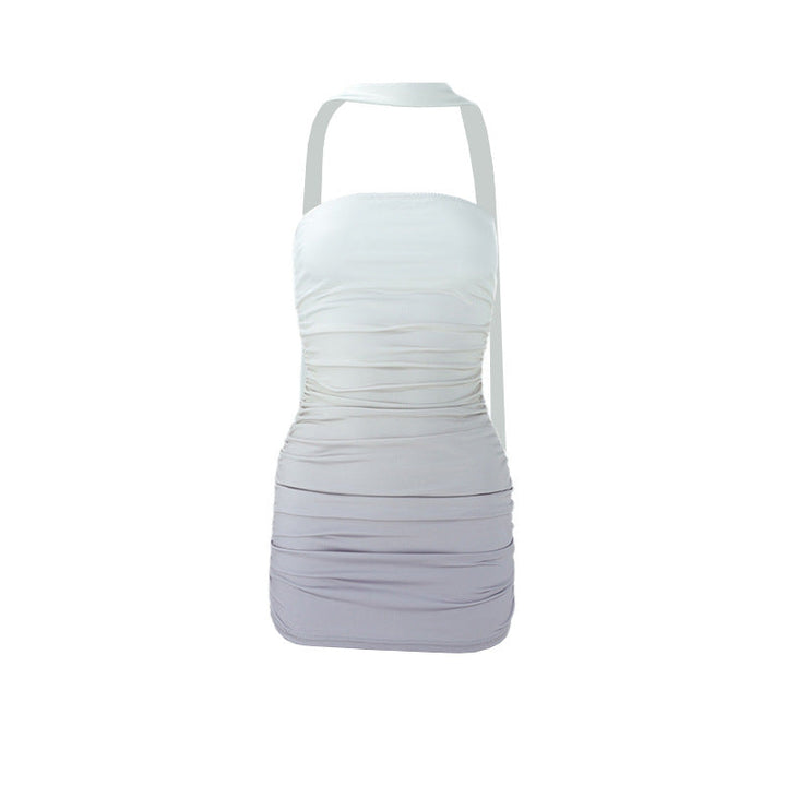 Women Clothing Nightclub Sexy Celebrity Gradient Color Tie Bandeau Slim Fit Short Dress