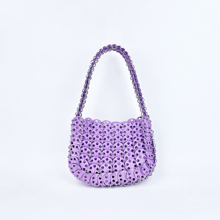 High Grade Metal Painted Iron Sequ Solid Color Portable Underarm Bag Hand Woven Women Bag