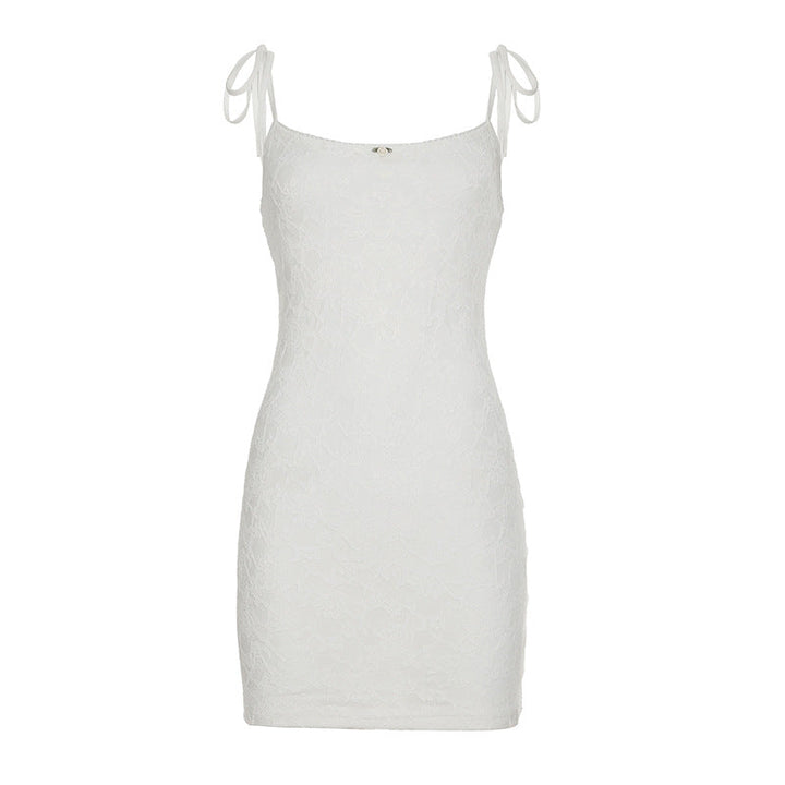 Spring Summer Women Clothing Sweet Spicy Solid Color Lace Suspender Dress Slim Fit Sexy Sheath Dress