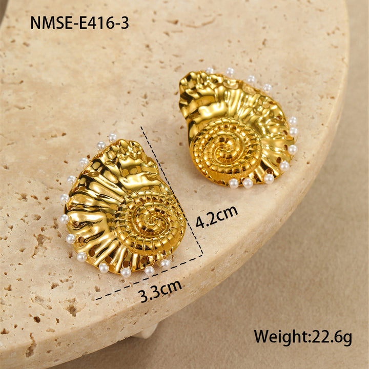 Beach Vacation Pearl Conch Stainless Steel Studs Vintage Premium Graceful Personality Titanium Steel Earrings