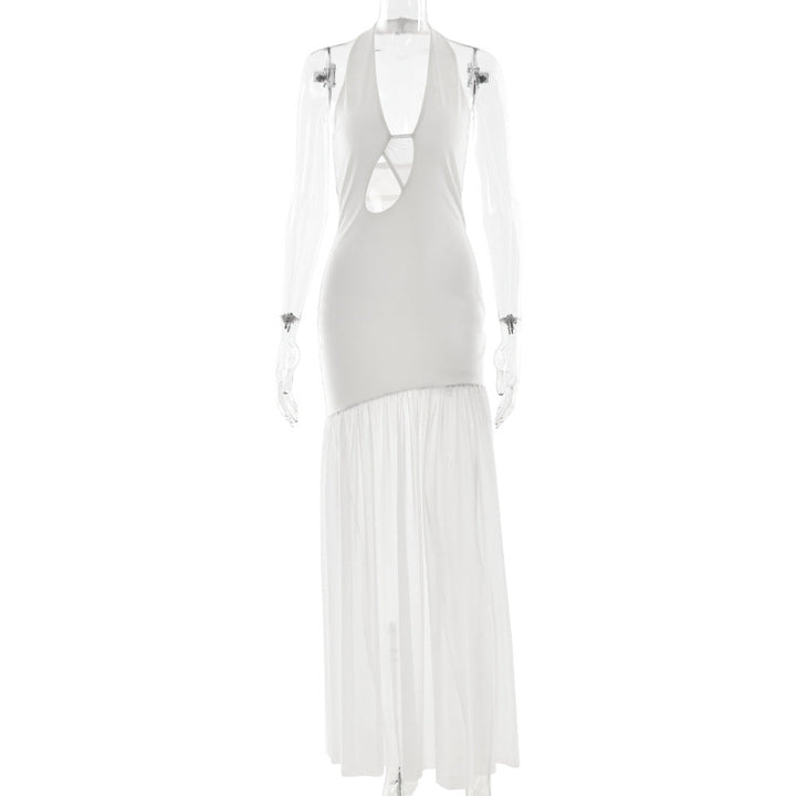 Women Dress Elegant Halter Sexy Cutout Pleated Backless Sheath Dress