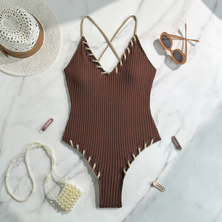 Black Eye Rope Color Matching Sexy Siamese Sling Swimwear