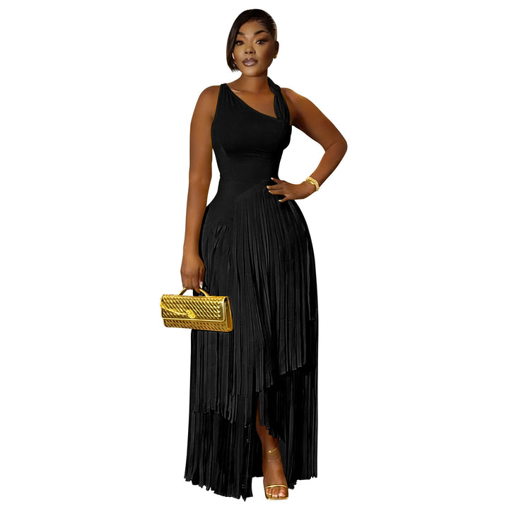 Women Clothing Solid Color Tassel Dress Elegant Slim Dress