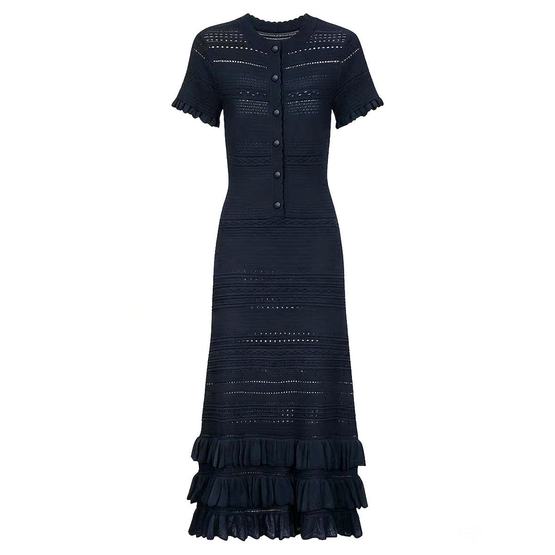 Summer Ladies Slim Fitting Slimming Fashionable Short Sleeve Stringy Selvedge Dress
