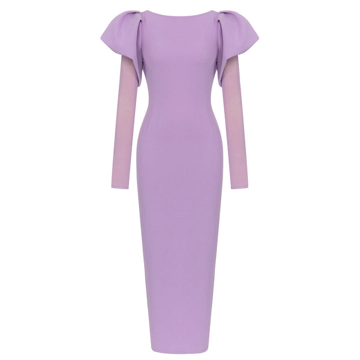 Dress Summer Simple Mesh Long Sleeve Round Neck Long Slim Dress